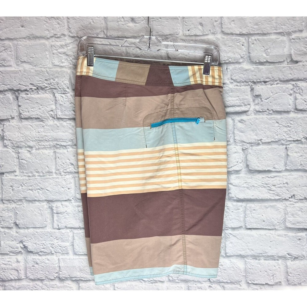 Patagonia Men Board Multi Color Stripe Swimsuit Surf Beach Water Nylon Shorts 34